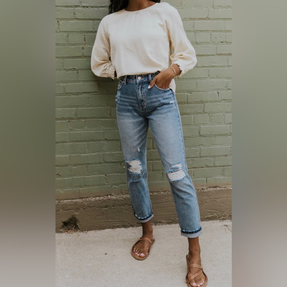Roolee Thacker Mid High Rise Distressed Boyfriend Jeans